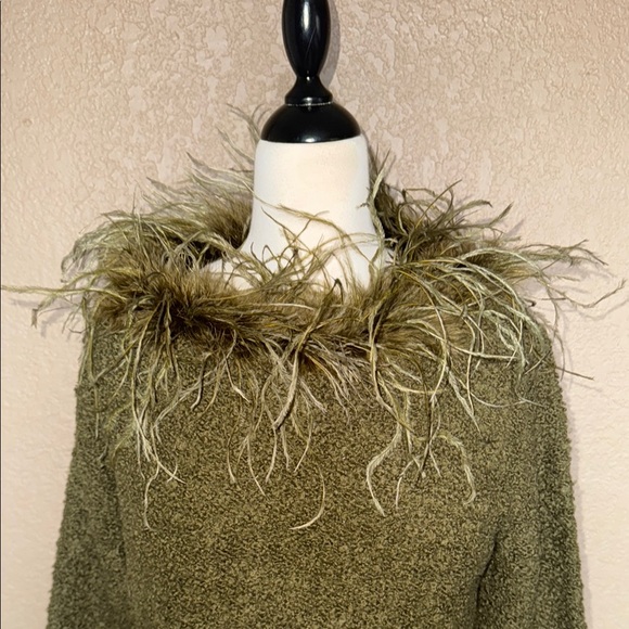 Radzoli Olive Green Sweater with Feather Trim - Picture 6 of 6